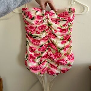 BRAND NEW ZARA pink and white floral body suit